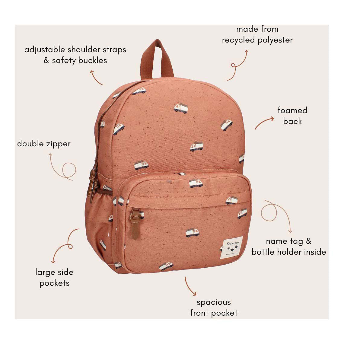 Kidzroom Rucksack Turin Enchanted Memories Brown Fire Truck