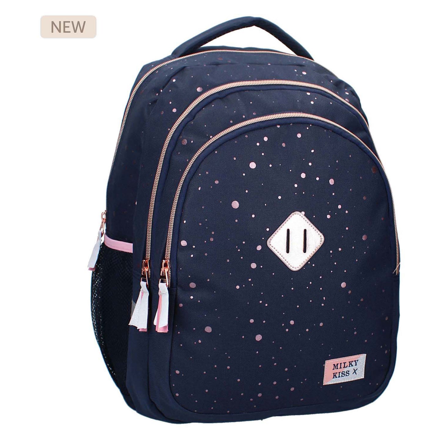 Milky Kiss Rucksack Divine Days dunkelblau mit rosa Punkten, 3 Fächer