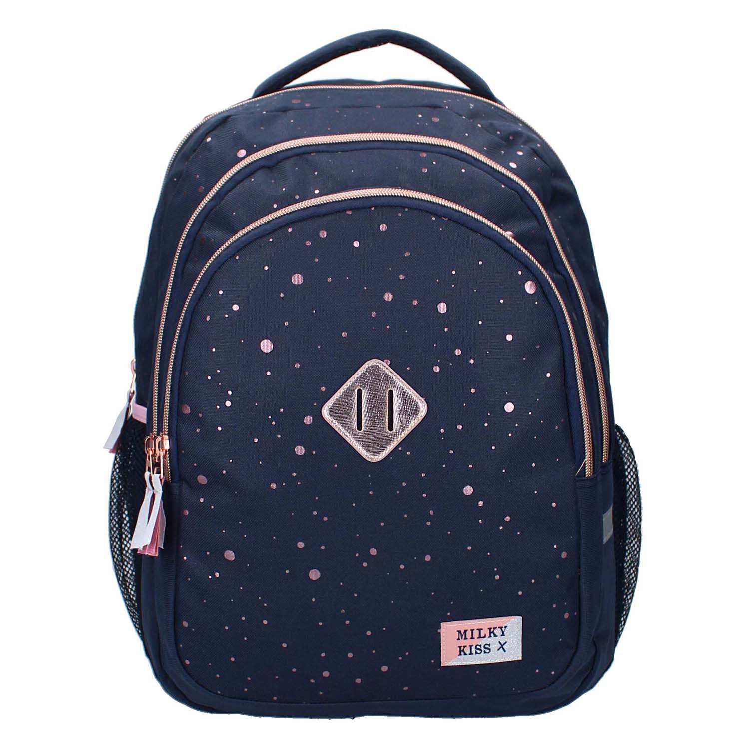 Milky Kiss Rucksack Divine Days dunkelblau mit rosa Punkten, 3 Fächer