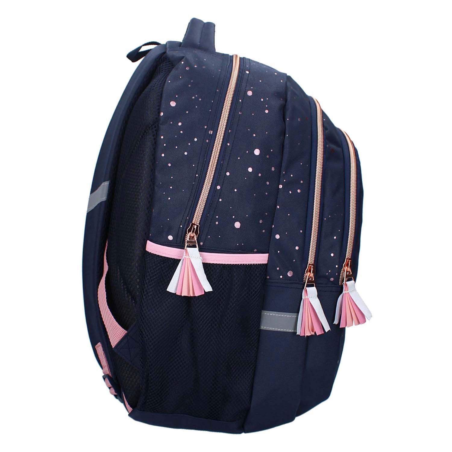 Milky Kiss Rucksack Divine Days dunkelblau mit rosa Punkten, 3 Fächer