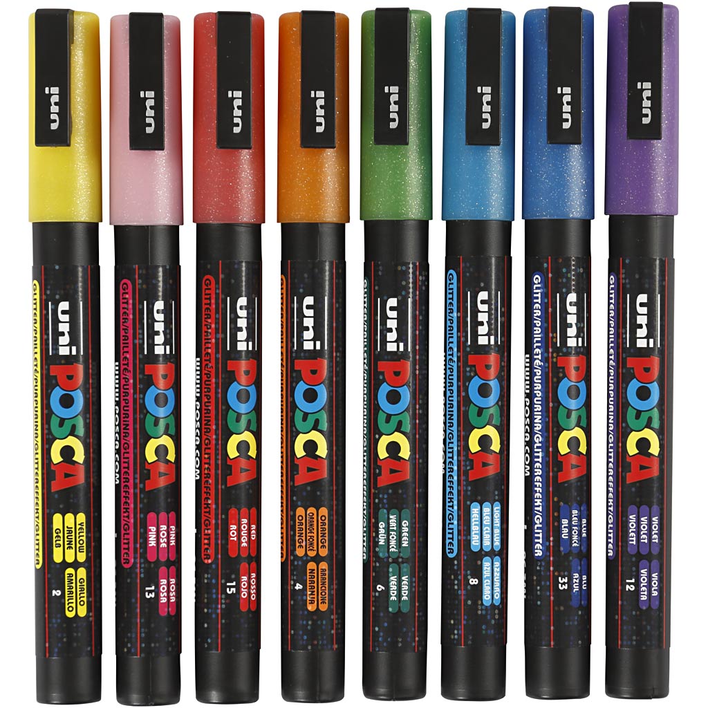 UNI-POSCA POSCA-Marker, AFM PC-3ML, Liniendicke 0,9-1,3 mm, Glitzerfarben, 8 Stück 1 Box