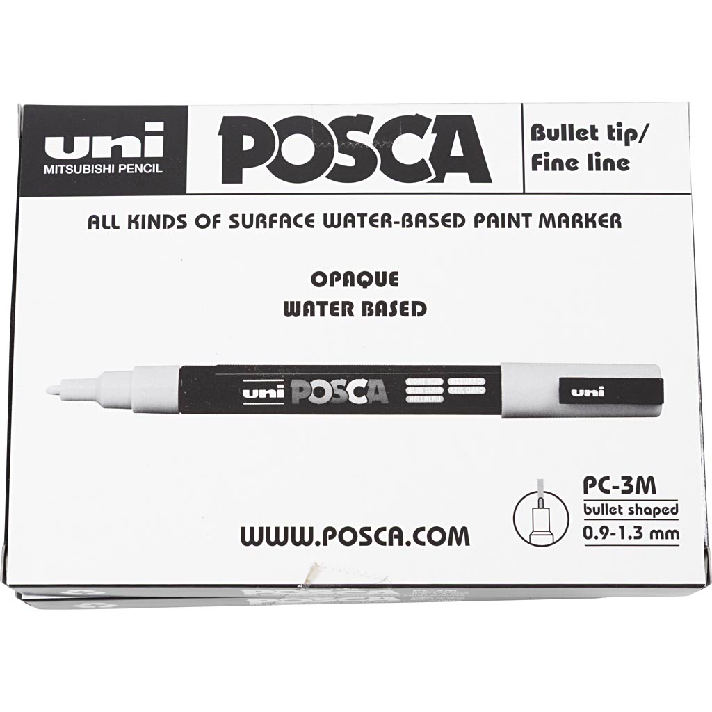 UNI-POSCA POSCA-Marker, AFM PC-3M, Liniendicke 0,9-1,3 mm, fein, verschiedene Farben, 12 Stück 1 Box