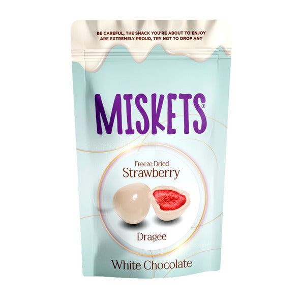 Miskets Erdbeerbeutel mit weißer Schokoladenüberzug (12x 80 gr)