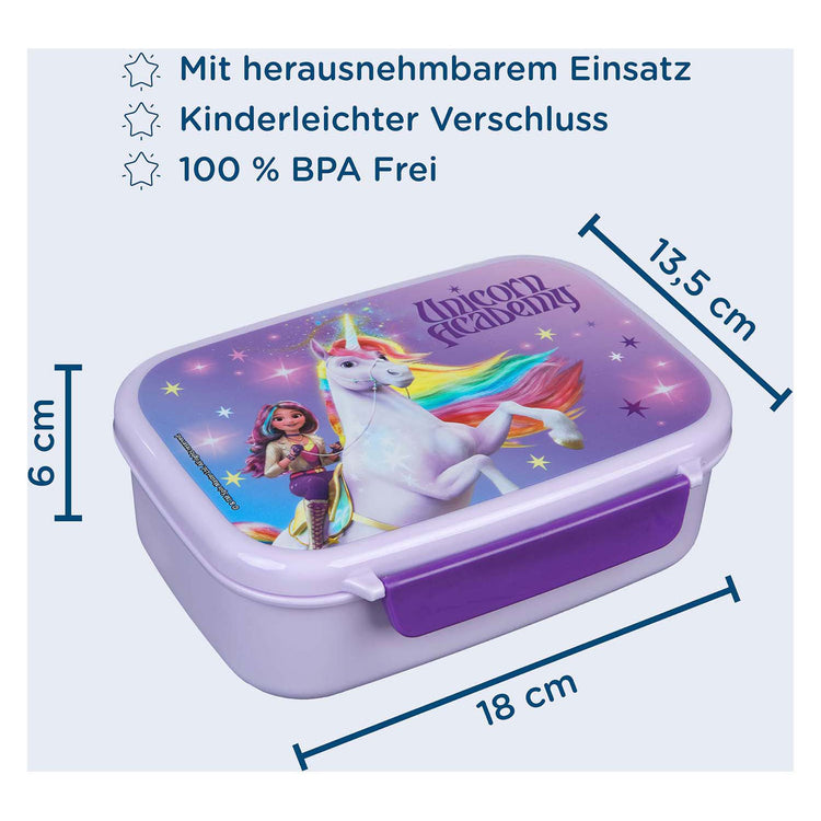 Unterdecke Unicorn Academy Lunchbox mit Snack -Mülleimer