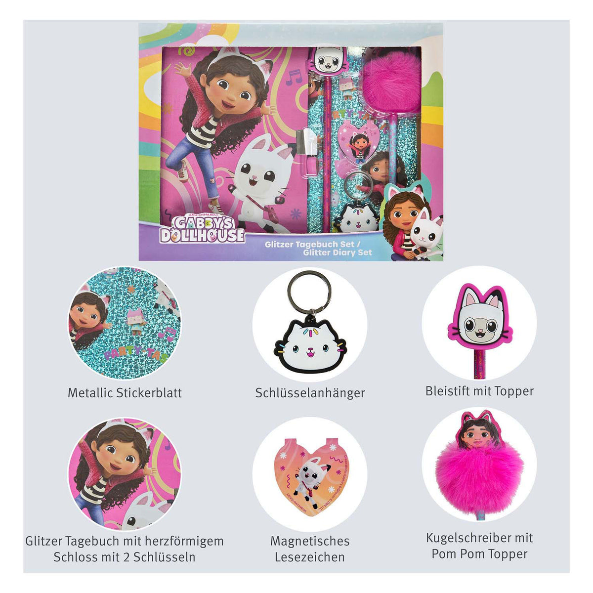 Glitzer-Tagebuch-Set Gabbys Puppenhaus – 6-teilig.