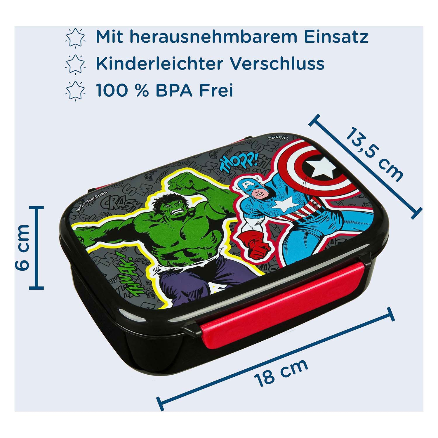 Undercover-Lunchbox mit Einsatz Marvel Avengers