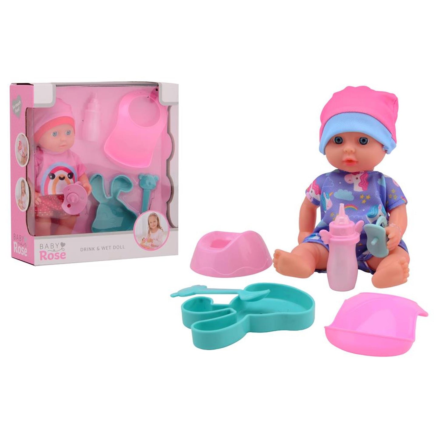 Baby Rose -Trinken Plas Babypop, 20 cm