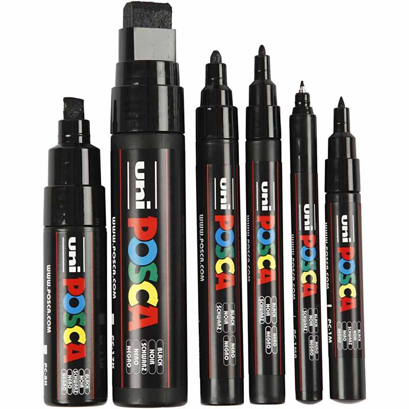 Uni-Posca Posca-Marker, Strichbreite 0,7–15 mm, schwarz, 6 Stück 1 Box