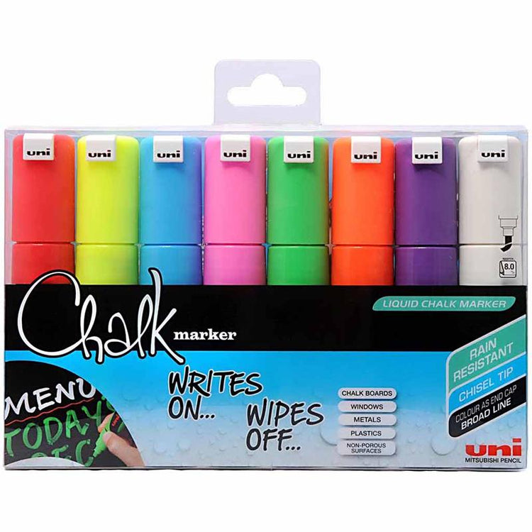 Uni-Posca-Kreidemarker, Liniendicke 8 mm, verschiedene Farben, 8 Stück 1 Box