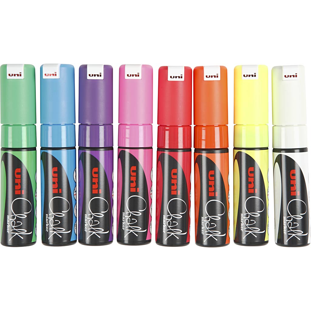 Uni-Posca-Kreidemarker, Liniendicke 8 mm, verschiedene Farben, 8 Stück 1 Box