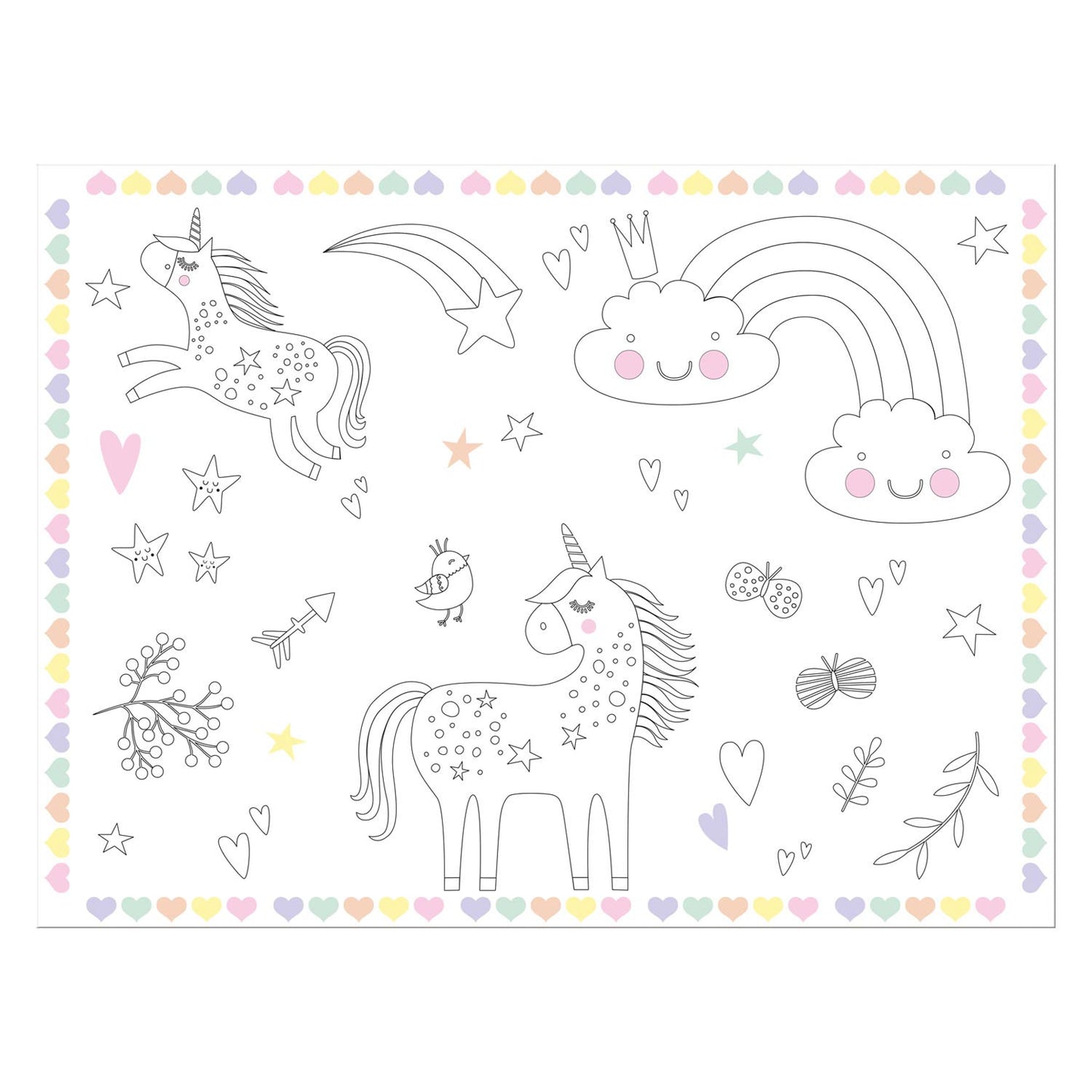 Colorable Slacemats Einhörner Regenbogen, 6st.