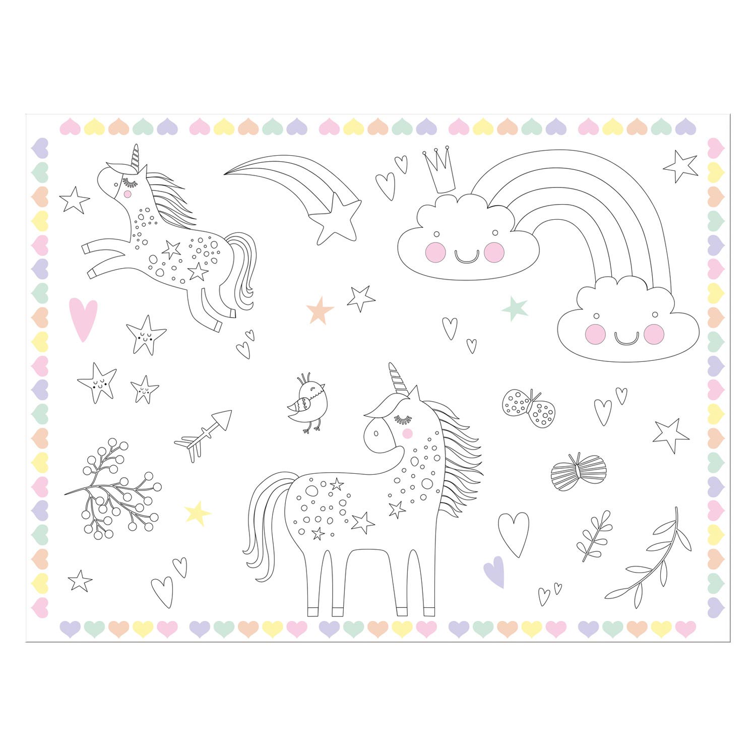 Colorable Slacemats Einhörner Regenbogen, 6st.