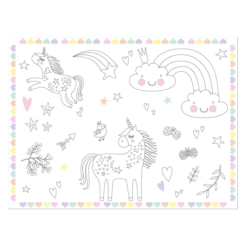 Colorable Slacemats Einhörner Regenbogen, 6st.