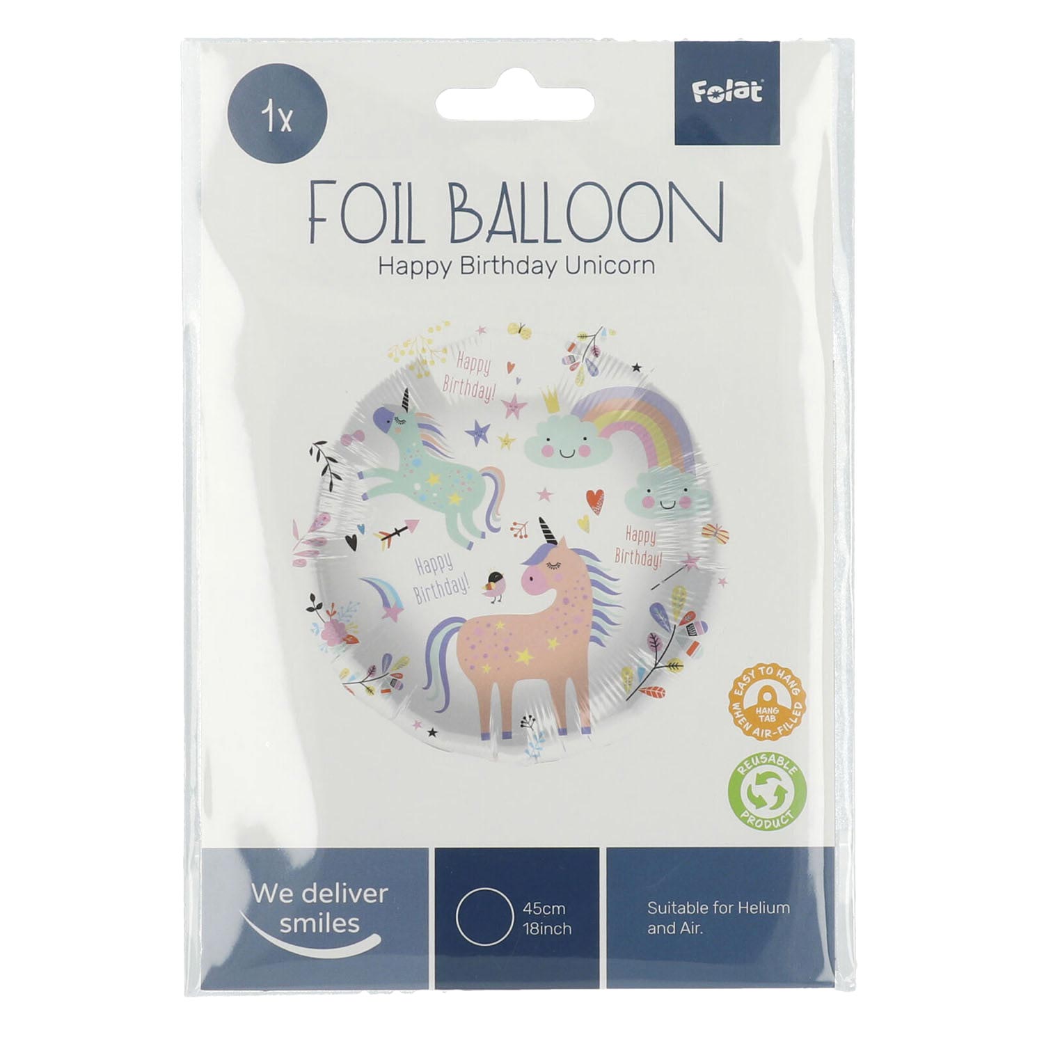 Folienballon Alles Gute zum Geburtstag Einhörner 45 cm.