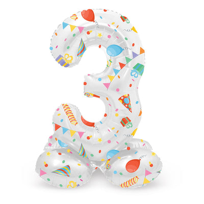 Stehende Folienballon freudiger Party Nummer 3 -72 cm