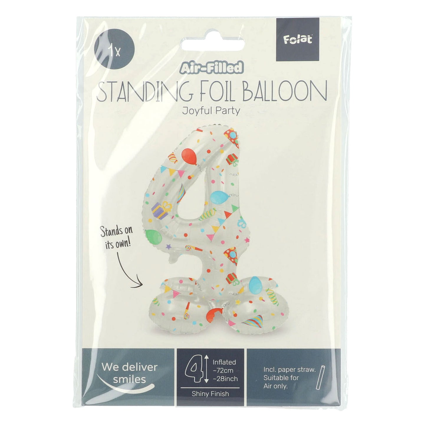 Stehende Folienballon freudiger Party Nummer 4 -72 cm