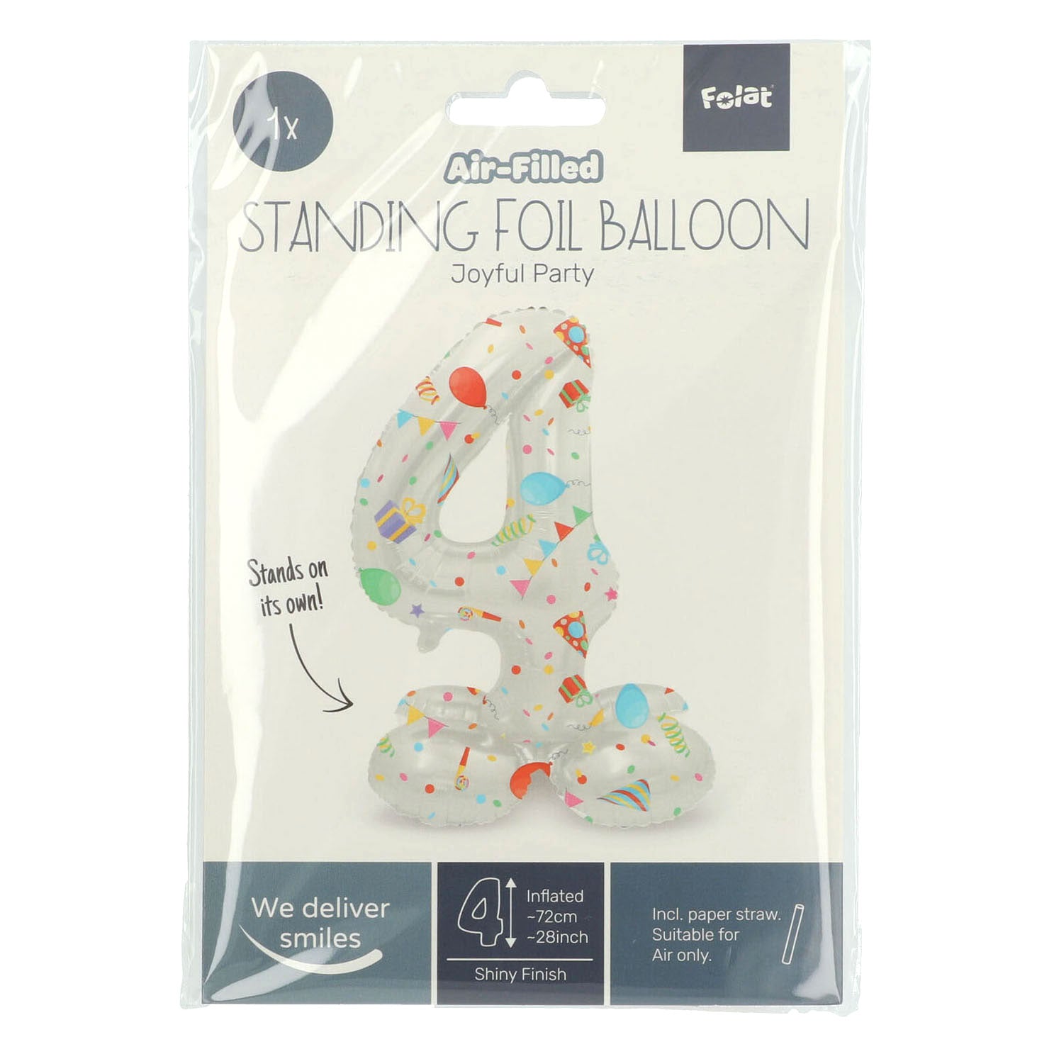Stehende Folienballon freudiger Party Nummer 4 -72 cm