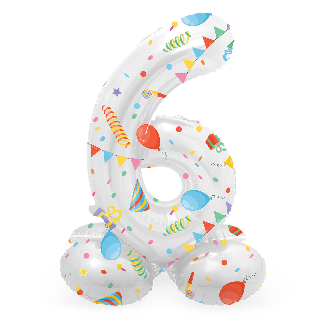 Stehende Folienballon freudiger Party Nummer 6 -72 cm