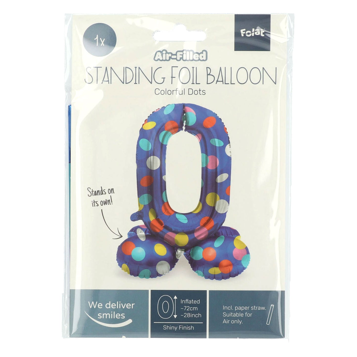 Stehfolie Ballon farbenfrohe Punkte Nummer 0 - 72 cm