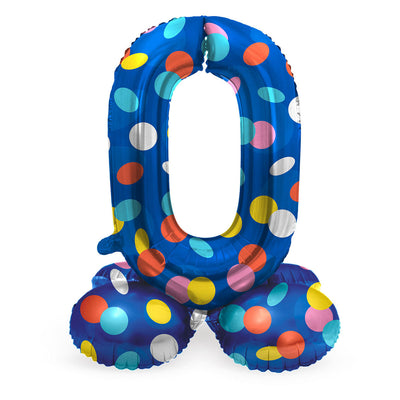 Stehfolie Ballon farbenfrohe Punkte Nummer 0 - 72 cm