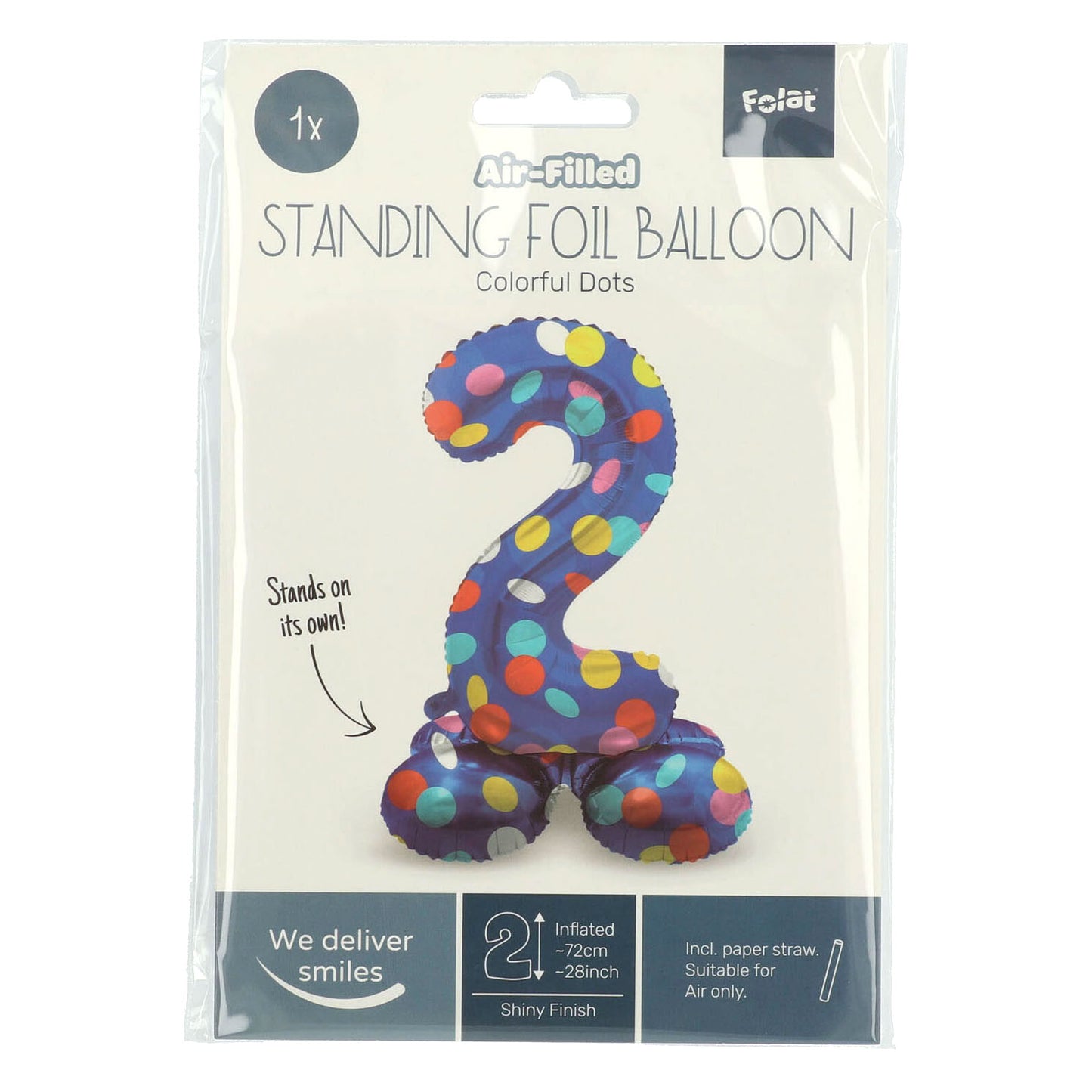 Stehfolie Ballon farbenfrohe Punkte Nummer 2 - 72 cm