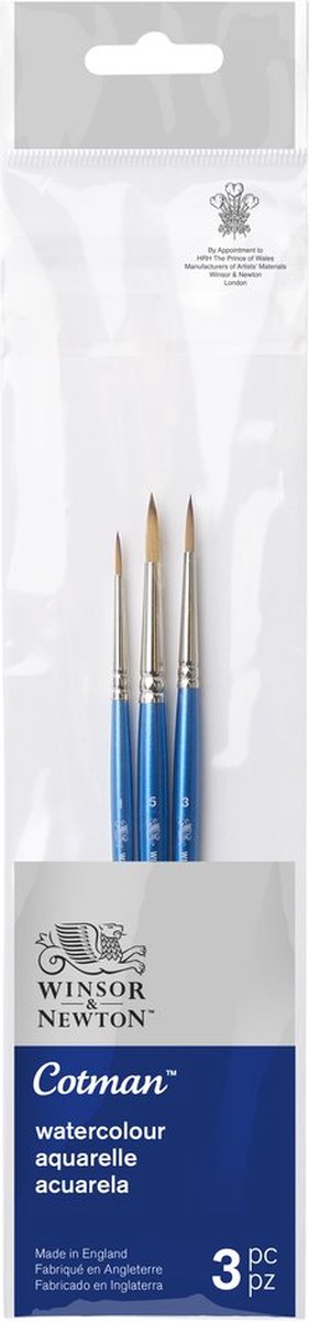 Winsor Newton 5390606 Cotman Aquarellpinsel-Set – kurzer Griff – 3-teilig – Rundpinsel, Größe 1, 3, 5
