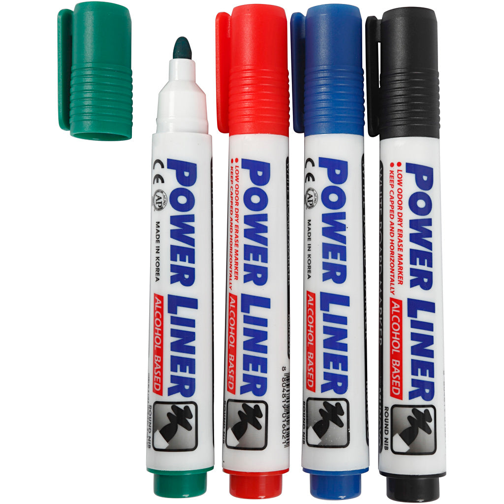 Whiteboardmarker, Strichstärke 4 mm, schwarz, blau, grün, rot, 4 Stück 1 Box