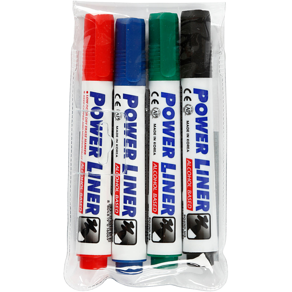 Whiteboardmarker, Strichstärke 4 mm, schwarz, blau, grün, rot, 4 Stück 1 Box
