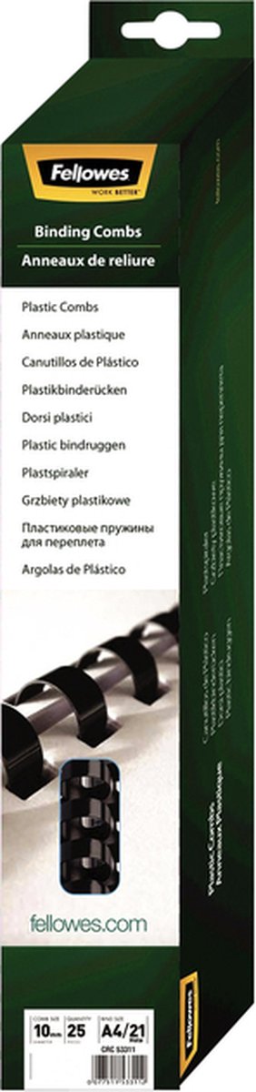 Fellowes Binderücken aus Kunststoff – rund – 10 mm – schwarz (25 Stück)