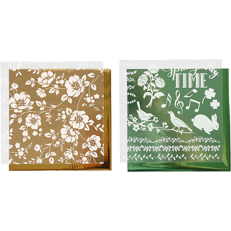 Creativ Company Dekofolie und Transferfolie, Blumen, Blatt 15x15 cm, gold, grün, 2x2 Blatt 1 Box