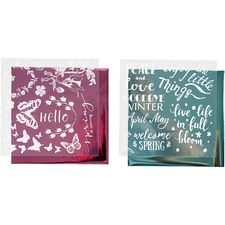 Creativ Company Dekofolie und Transferfolie, Frühling, Blatt 15x15 cm, hellblau, rosa, 2x2 Blatt 1 Box