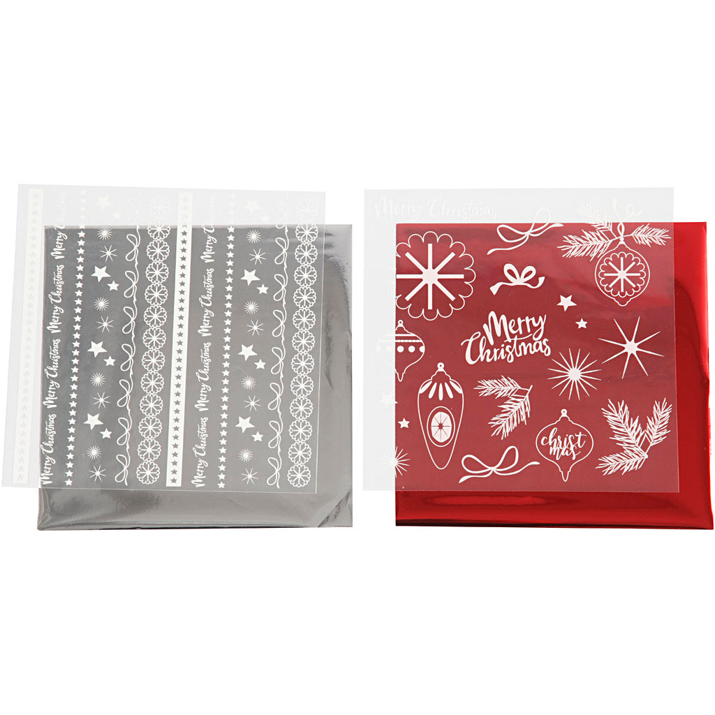 Creativ Company Dekofolie und Transferbogen, magische Weihnachten, Bogen 15x15 cm, rot, silber, 2x2 Bögen 1 Box