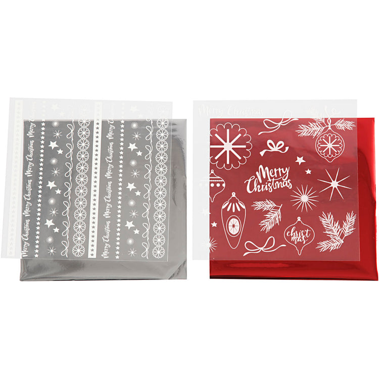 Creativ Company Dekofolie und Transferbogen, magische Weihnachten, Bogen 15x15 cm, rot, silber, 2x2 Bögen 1 Box