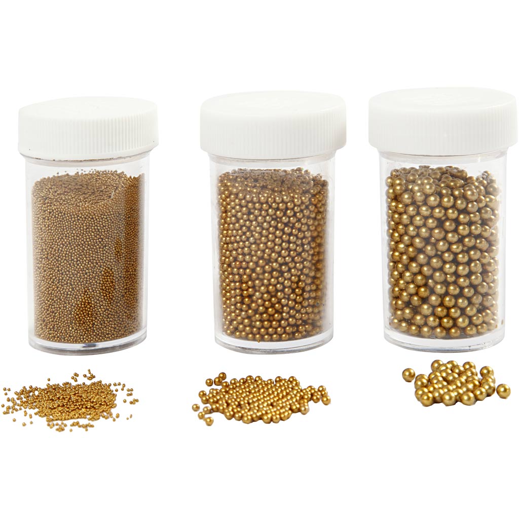 Creativ Company Mini-Glassteine, Größe 0,6-0,8+1,5-2+3 mm, Gold, 3x45 g 1 Box