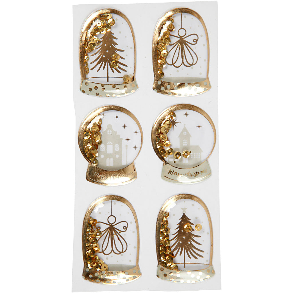 Vivi Gade Shaker-Aufkleber, Engel, Baum und Häuser, Maße 49 x 32 + 45 x 36 mm, Gold, 6 Stück 1 Box