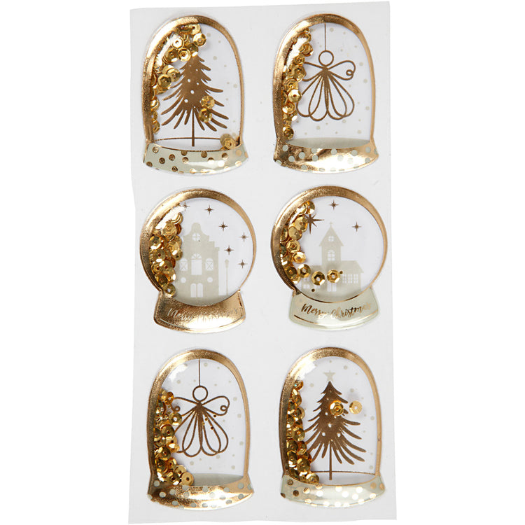 Vivi Gade Shaker-Aufkleber, Engel, Baum und Häuser, Maße 49 x 32 + 45 x 36 mm, Gold, 6 Stück 1 Box