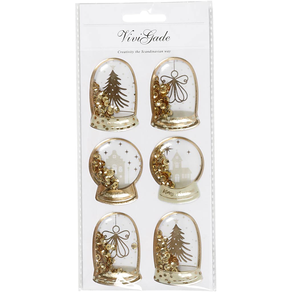 Vivi Gade Shaker-Aufkleber, Engel, Baum und Häuser, Maße 49 x 32 + 45 x 36 mm, Gold, 6 Stück 1 Box