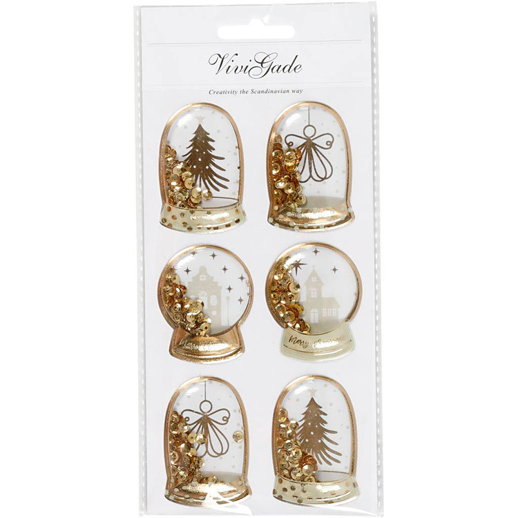 Vivi Gade Shaker-Aufkleber, Engel, Baum und Häuser, Maße 49 x 32 + 45 x 36 mm, Gold, 6 Stück 1 Box