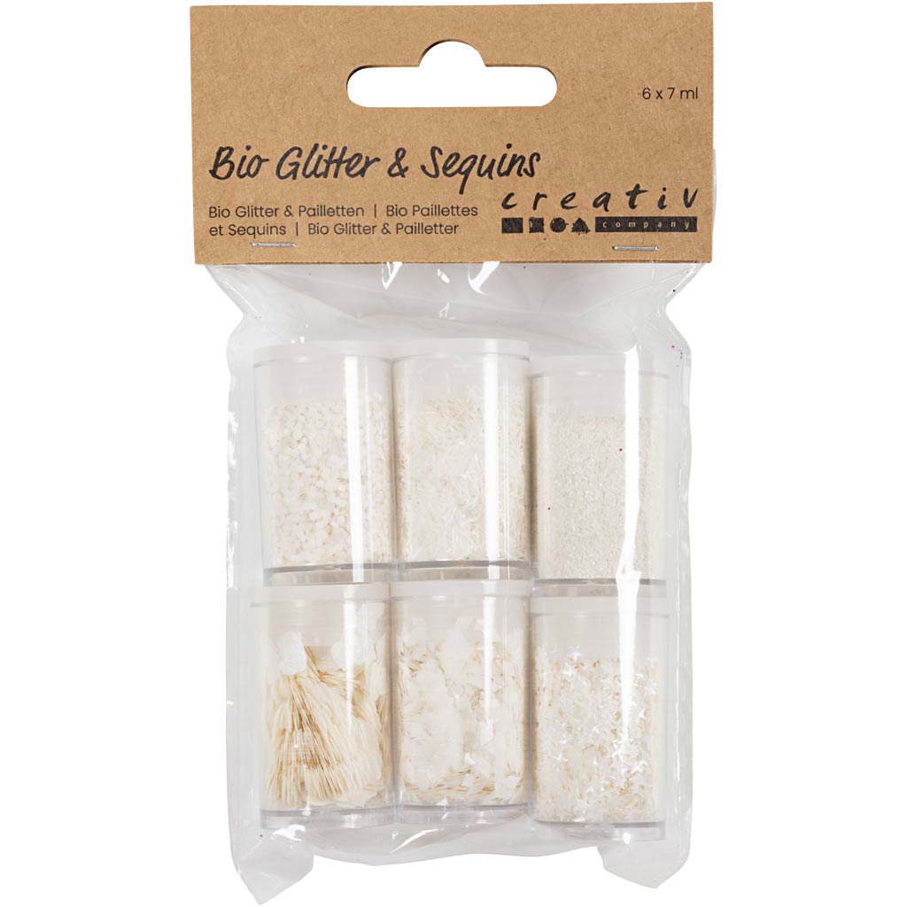 Creativ Company Bio Sparkles Pailletten, Silber, Weiß, 6x7 ml 1 Box