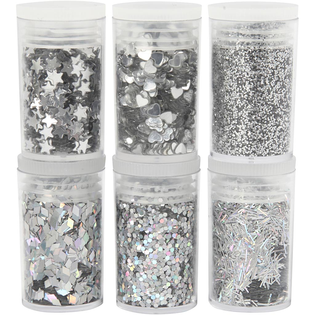 Creativ Company Bio Sparkles Pailletten, Silber, 6x7 ml 1 Box