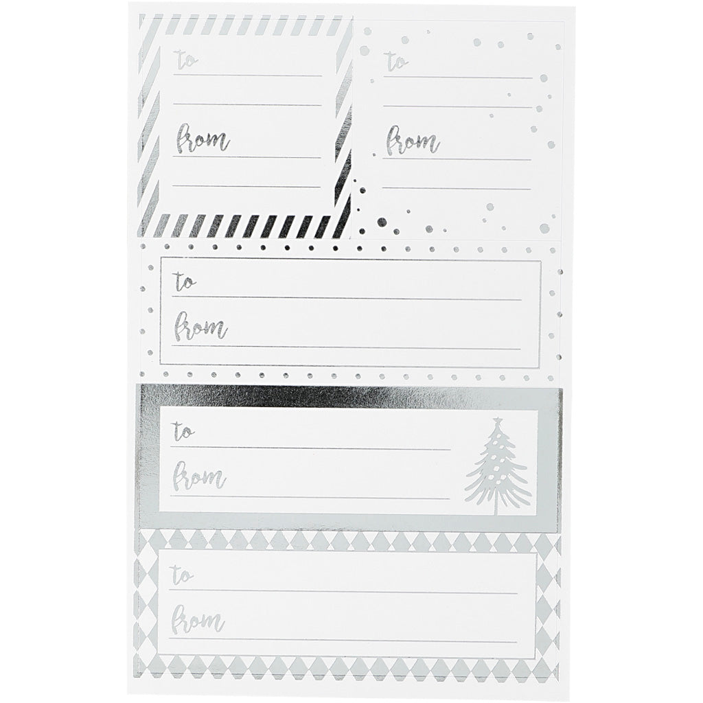 Vivi Gade Aufkleber, Blatt 9x14 cm, Maße 42x39+84x29 mm, Silber, Weiß, 4 Blatt 1 Box