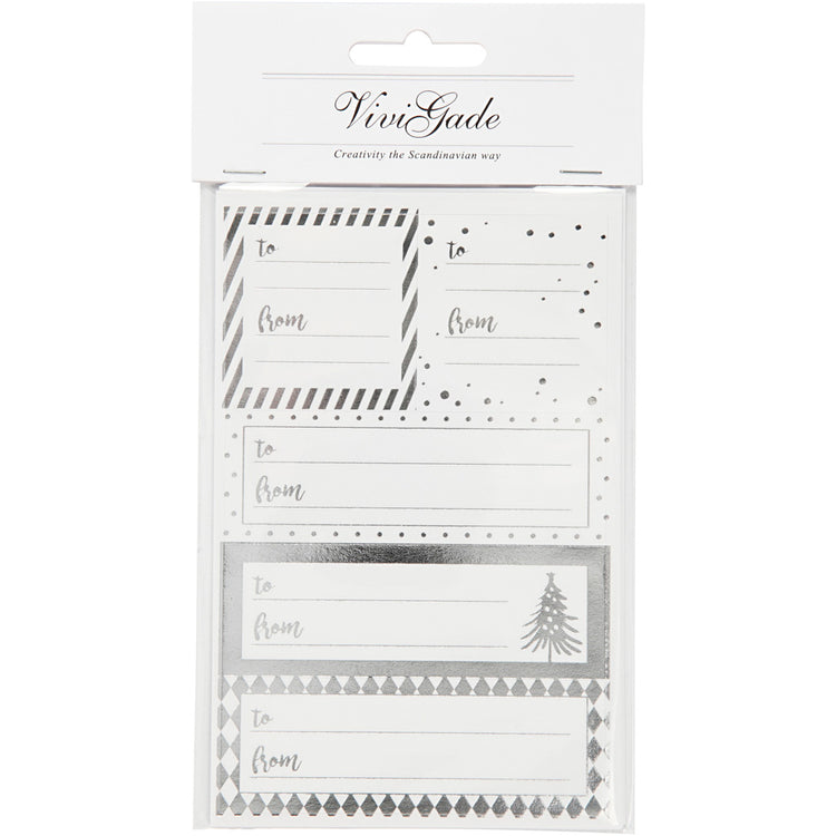 Vivi Gade Aufkleber, Blatt 9x14 cm, Maße 42x39+84x29 mm, Silber, Weiß, 4 Blatt 1 Box