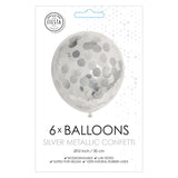 Confetti Balloons Paper Confetti Metallic Zilve 30 cm, 6st. - afbeelding 2
