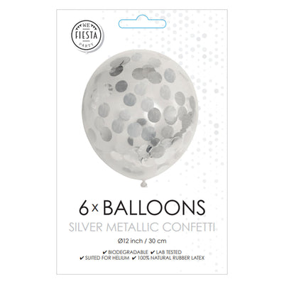 Confetti Balloons Paper Confetti Metallic Zilve 30 cm, 6st.