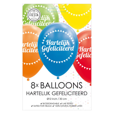 Luftballons Herzlichen Glückwunsch mischen Farben 30 cm, 8st.