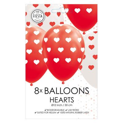 Luftballons Hearts Red White 30 cm, 8st.