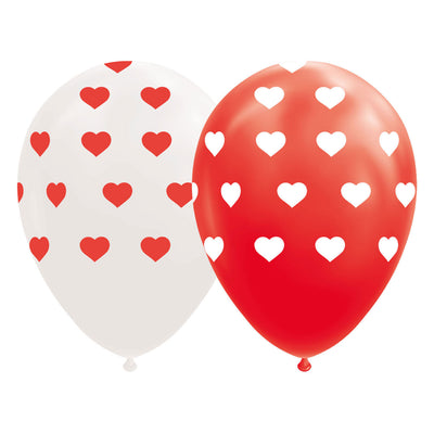 Luftballons Hearts Red White 30 cm, 8st.