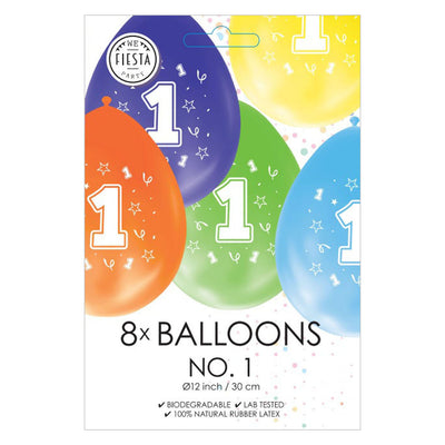 Ballons 2-seitige gedruckte Nummer 1, 8st.