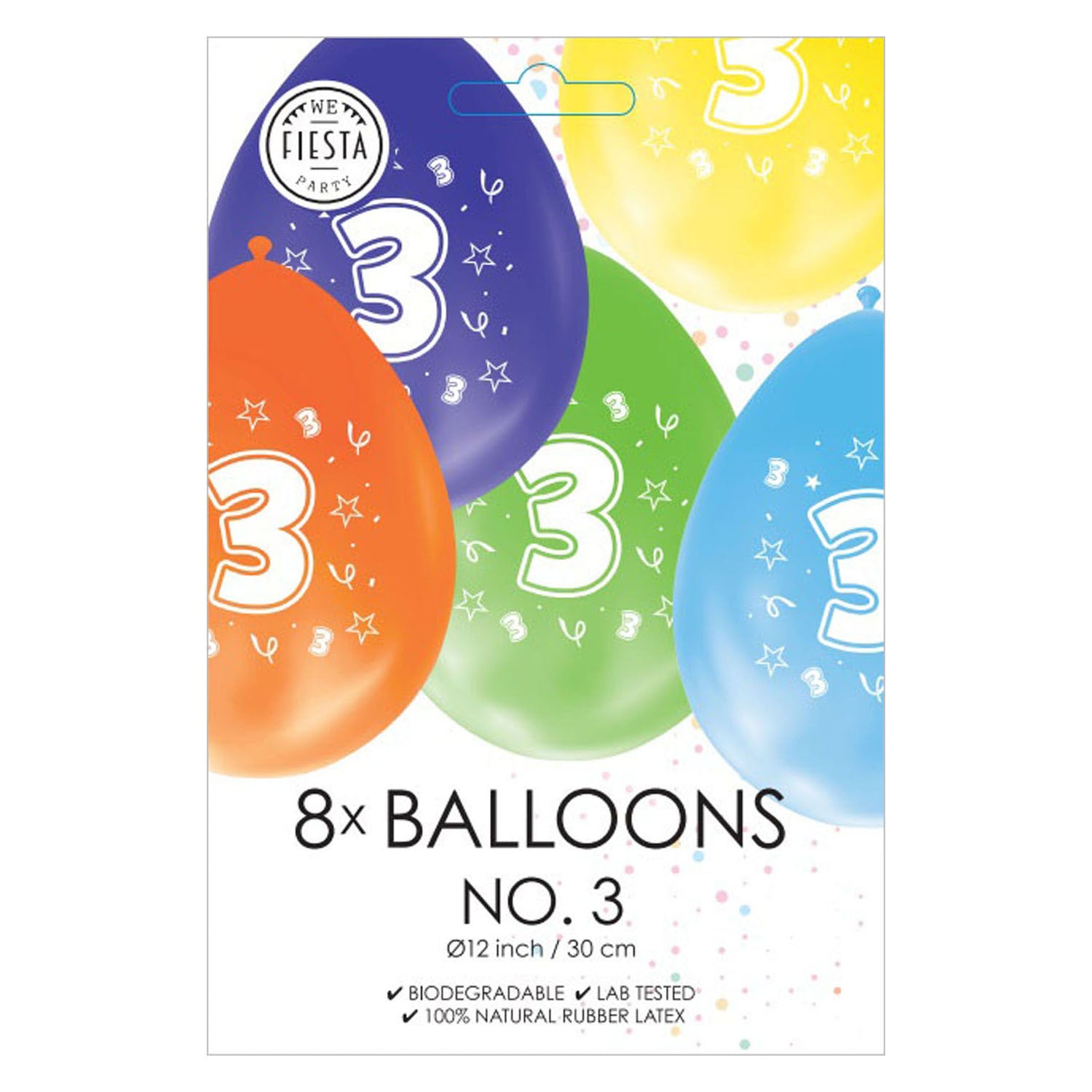 Ballons 2-seitige gedruckte Nummer 3, 8st.