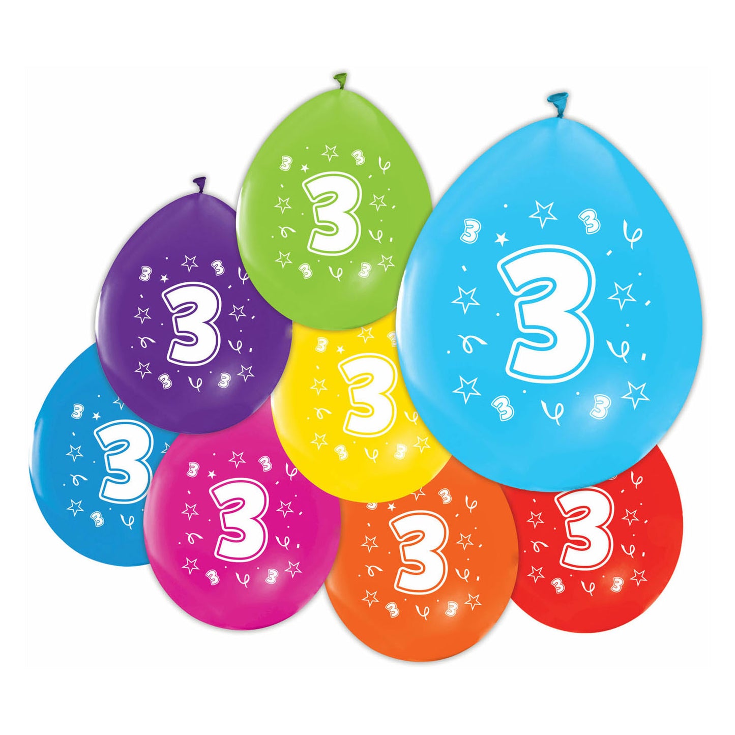 Ballons 2-seitige gedruckte Nummer 3, 8st.